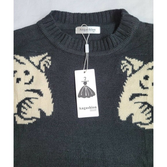 Cheetah Print Women’s Sweater Size X Large Angashion Knitted Black New With Tags - Picture 3 of 7